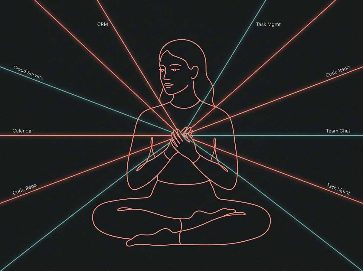 The Human API: one person holding all the threads (Dark Mode)